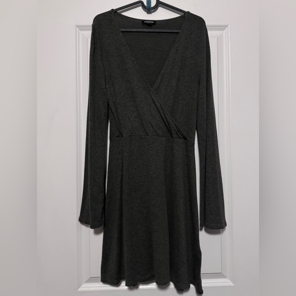Olive Green Sweater Wrap Dress